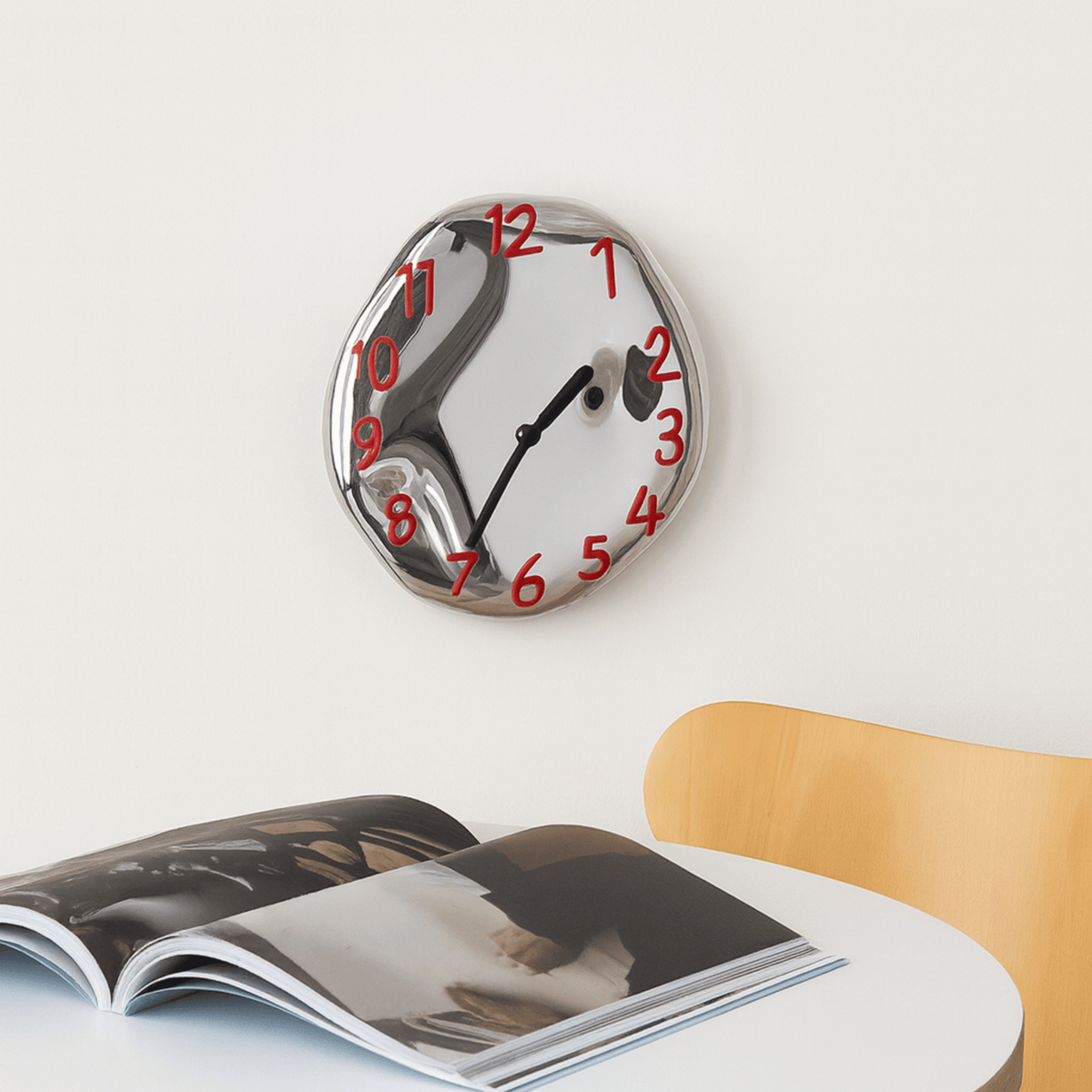 Round Ceramic Wall Clock with Chrome Finish 24cm Silent Movement Modern Design for Living Room and Office | Sansoti