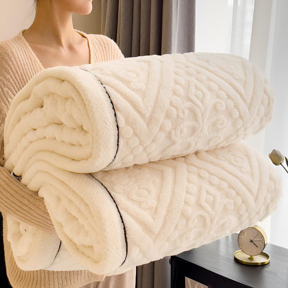 Double-Sided Sherpa Throw with Mandala Pattern 120-230cm Embroidered Design Blanket Bedroom Living Room | Sansoti