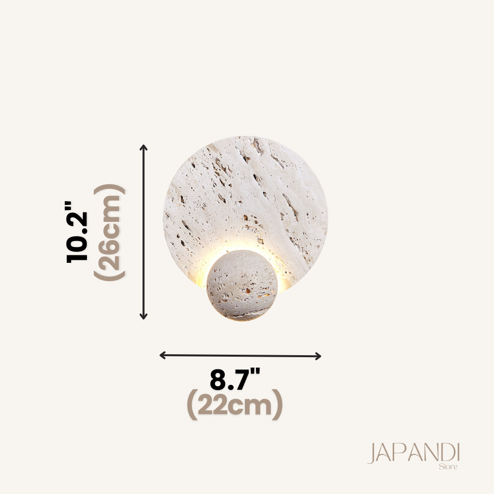 Japandi Wandlamp Travertijn Rond Eclipse Bol Warm Licht Slaapkamer Woonkamer Natuursteen | Sansoti