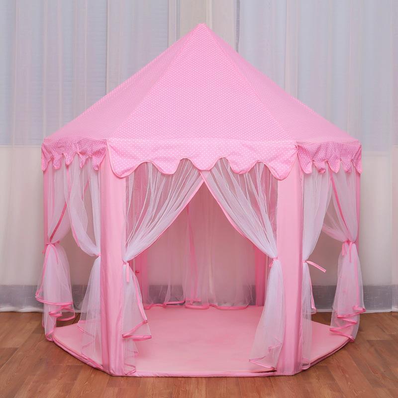 Prinzessinnen-Schloss-Spielzelt, sechseckig, 140 cm, Rosa und Blau, für drinnen und draußen, faltbar, Kinderzimmer, Rollenspiel | Sansoti