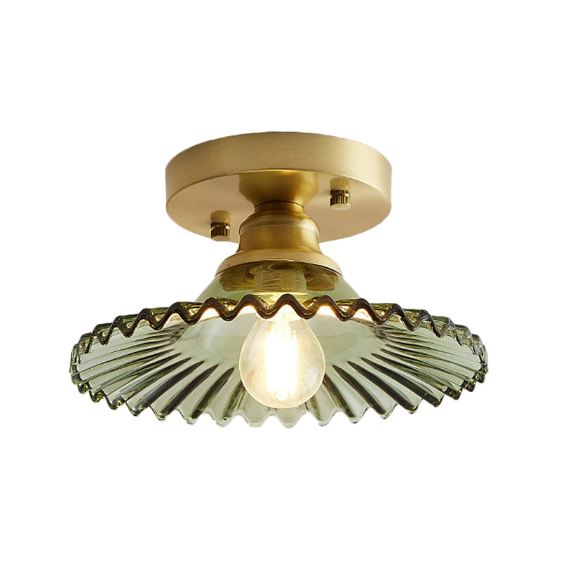Industriële Plafondlamp met Geribbeld Glas – Groen of Helder – Ø22cm Retro Semi-Flush voor Woonkamer | Sansoti