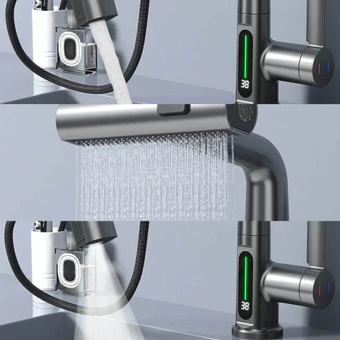 Flexibele Keukenkraan met LED Temperatuurindicator Chroom Zwart Wit 360° Draaibaar Uittrekbaar 60cm voor Keuken en Badkamer | Sansoti