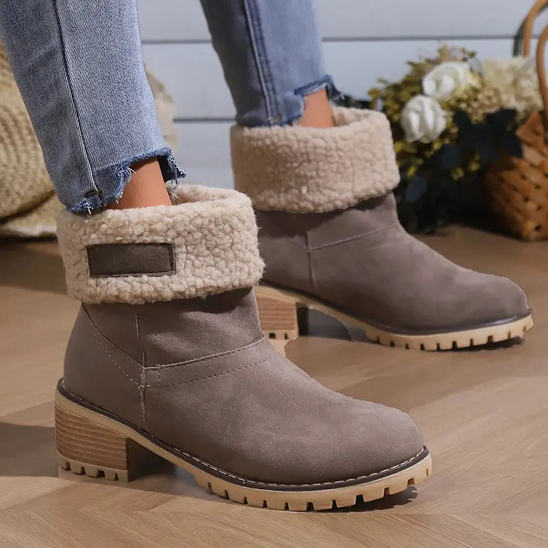 Winterlaarzen Dames met Lage Blokhak Comfortabel Antislip Warme Voering Stretch Zwart Groen Rood Elegante Laarzen | Sansoti