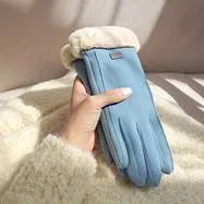 Dames Handschoenen met Polsbont en Hartdetail Winddicht Touchscreen Gevoerd Warm Winteraccessoire Grijs | Sansoti