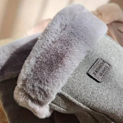Dames Handschoenen met Polsbont en Hartdetail Winddicht Touchscreen Gevoerd Warm Winteraccessoire Grijs | Sansoti