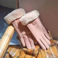 Dames Handschoenen met Polsbont en Hartdetail Winddicht Touchscreen Gevoerd Warm Winteraccessoire Grijs | Sansoti