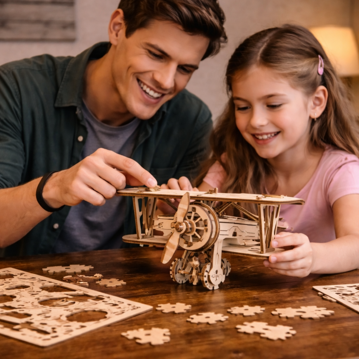 3D-Holzflugzeug-Bausatz, mechanisches Modellpuzzle mit beweglichem Propeller, DIY-Hobby für Erwachsene | Sansoti