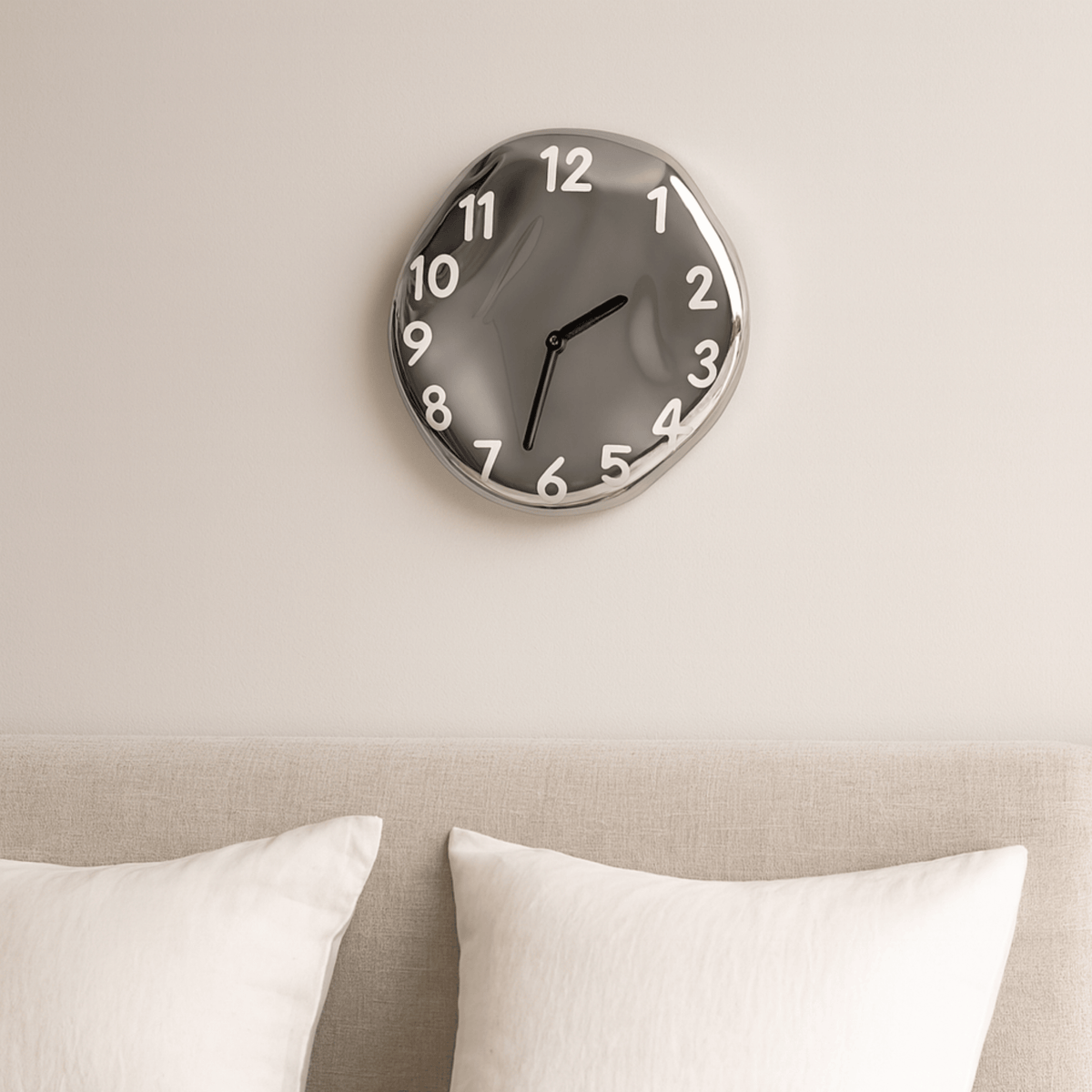 Round Ceramic Wall Clock with Chrome Finish 24cm Silent Movement Modern Design for Living Room and Office | Sansoti