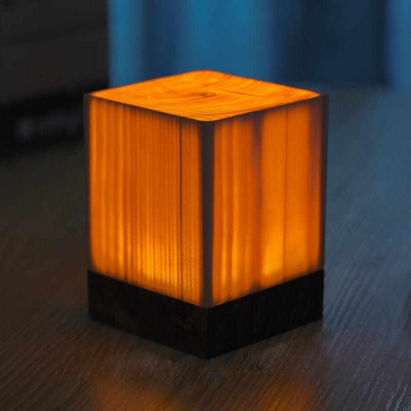 LED Tafellamp Oplaadbaar Touch Dimbaar Houtlook Sfeerlamp Slaapkamer Bureau Draadloos Warm Licht Nachtlampje | Sansoti