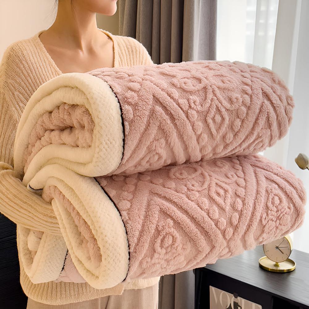 Double-Sided Sherpa Throw with Mandala Pattern 120-230cm Embroidered Design Blanket Bedroom Living Room | Sansoti