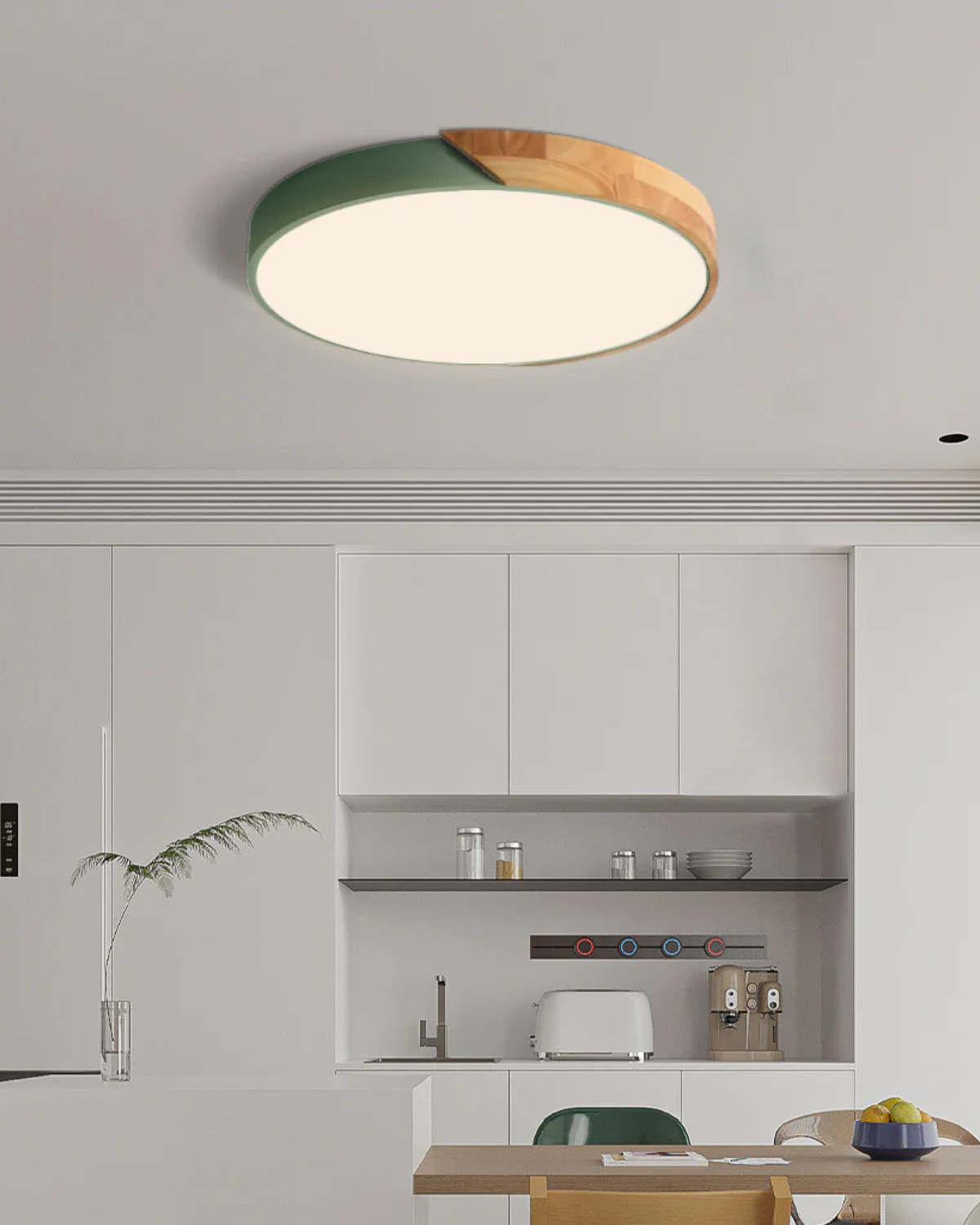 Moderne runde Deckenleuchte mit Holz-Akzent und LED-Beleuchtung – minimalistische Designlampe in 23 30 40 50 und 60 cm | Restfield