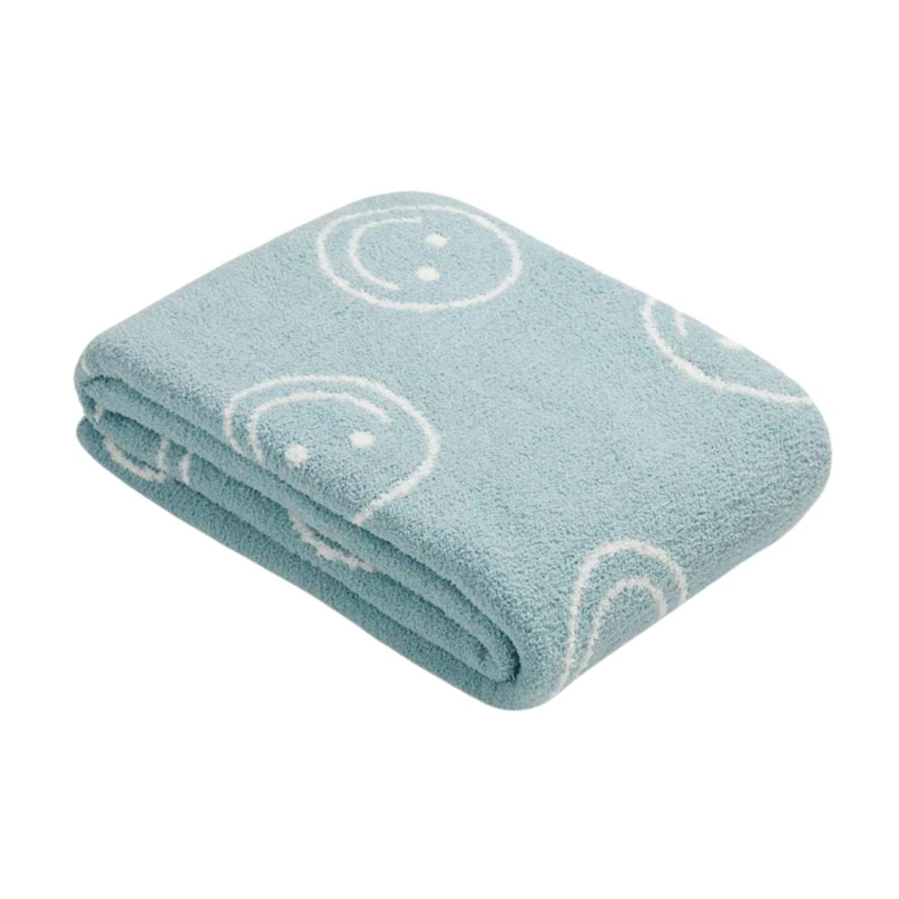 Plaid mit Smiley-Muster, weiche gestrickte Mikrofaserdecke als Überwurf für Bett, Sofa oder Sessel, Wohnzimmereinrichtung und Wärme | Sansoti