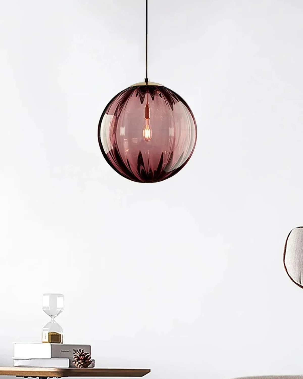 Handgeblazen glazen hanglamp bol met verstelbare kabel grijs blauw bruin rood groen amber 15x22cm 20x25cm sfeerlicht eetkamer woonkamer slaapkamer moderne design verlichting | Sansoti