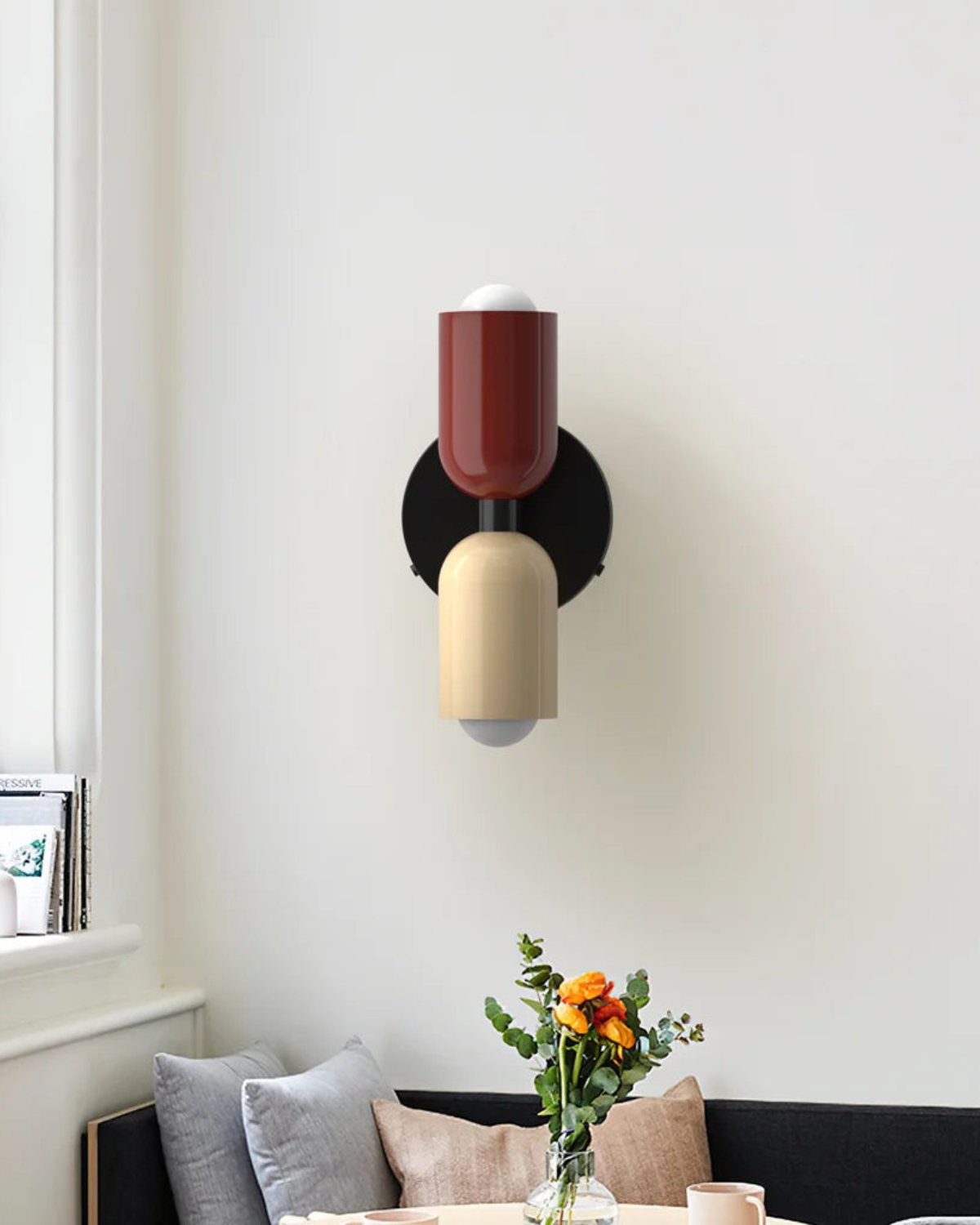 Wandlamp Dubbele Ronde Kap Zwart Frame Warm Sfeerlicht Slaapkamer Woonkamer Gang Minimalistische Wandverlichting Modern Japandi Scandinavisch Interieur | Sansoti