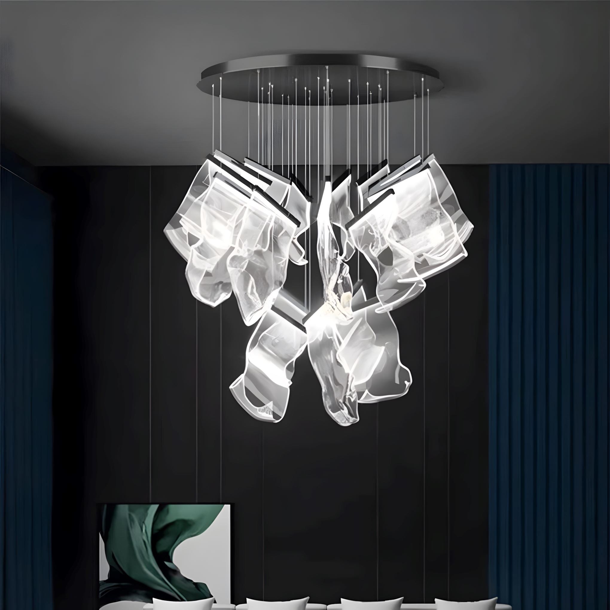 Moderne Design-Kronleuchter mit geschichteten Acryl-Blättern und verstellbarer Höhe | Restfield