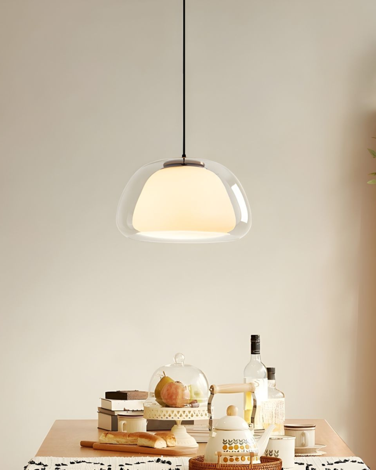 Luxe Glazen Hanglamp Met Mat En Transparant Glas In Minimalistisch Japandi Design | Sansoti