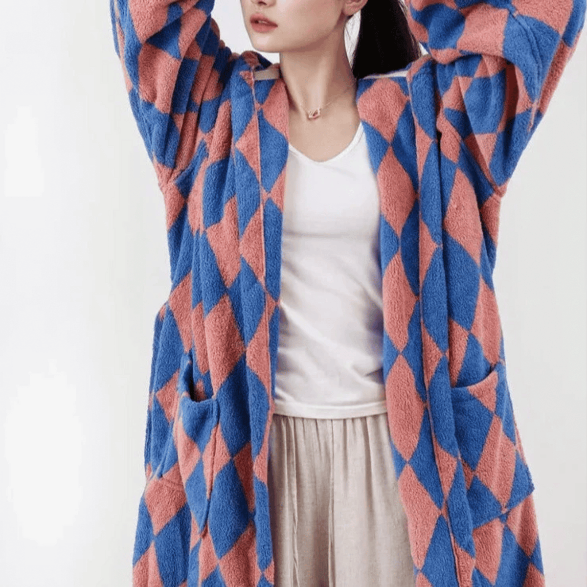 Badjas Katoen Jacquard Geometrisch Patroon Dik Luxe Spa Kwaliteit Ochtendjas Unisex Absorberend Comfortabel | Sansoti