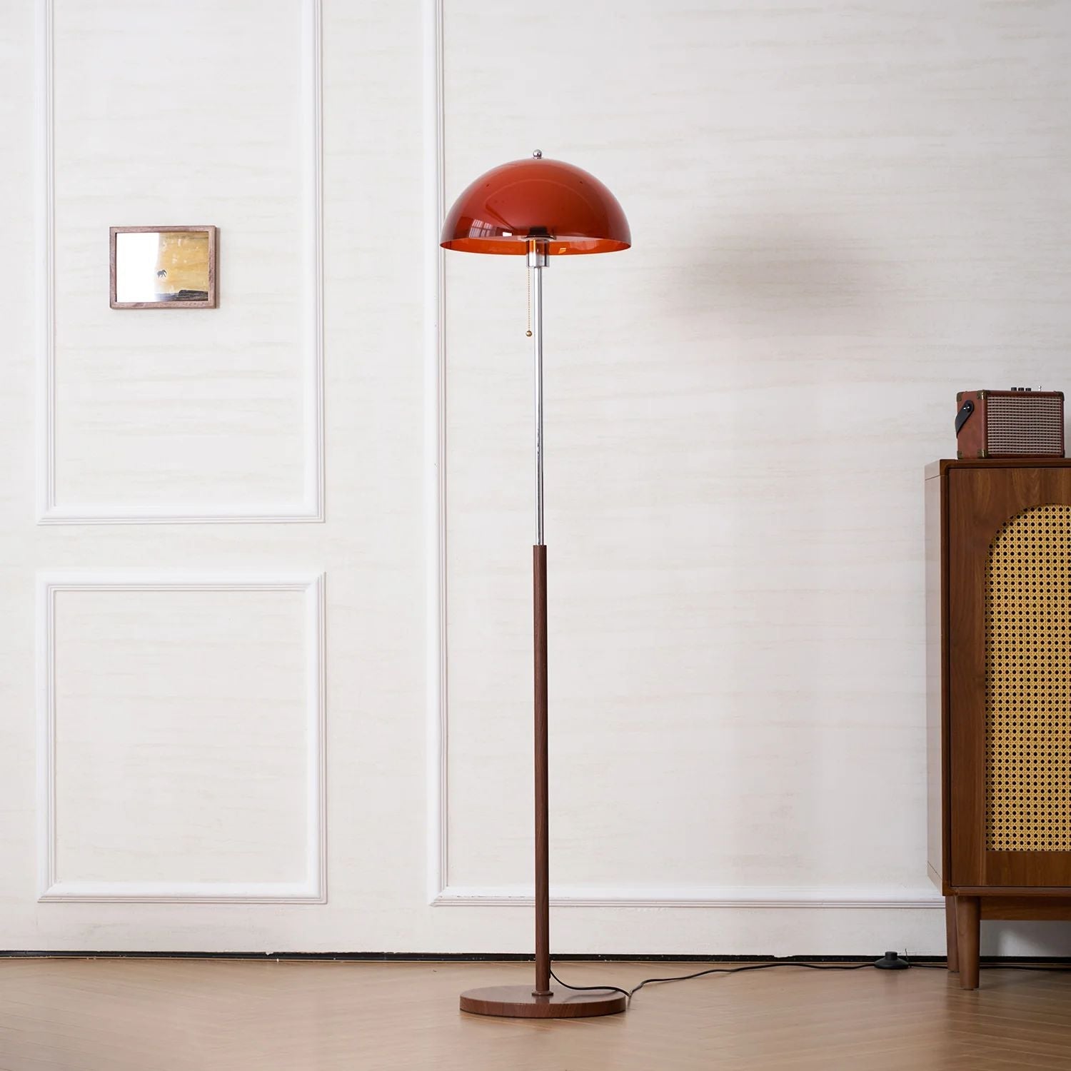 Tavino vloerlamp hout metaal amber woonkamer leeslamp retro design sfeerverlichting moderne staande lamp | Sansoti