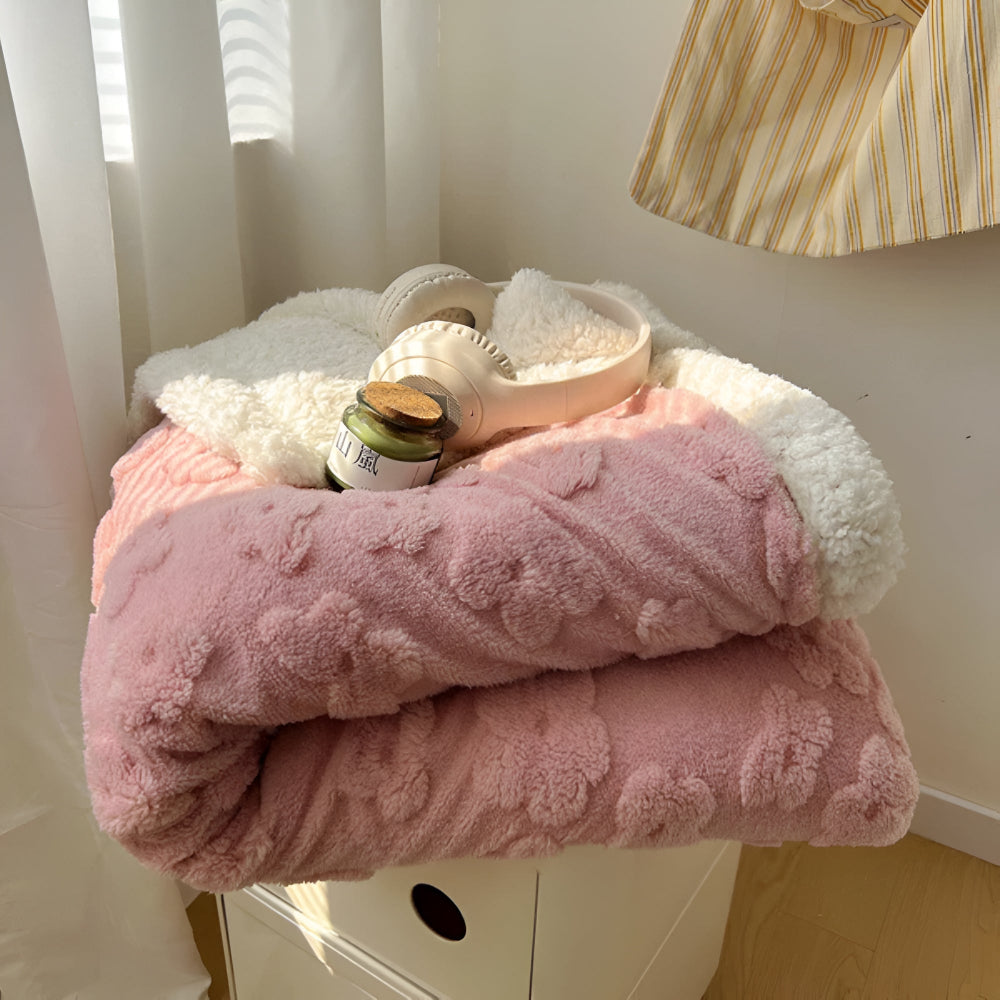 Plaid Sherpa à texture florale, couverture d’hiver en polaire double face pour canapé et lit, chaleur, confort et douceur | Sansoti