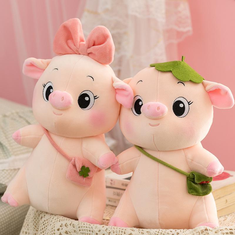 Kuschelschwein 50 cm Plüschtier mit Schleife oder Blatt für Kinder | Weiches Kuscheltier als Schlafzimmerdekoration | Sansoti