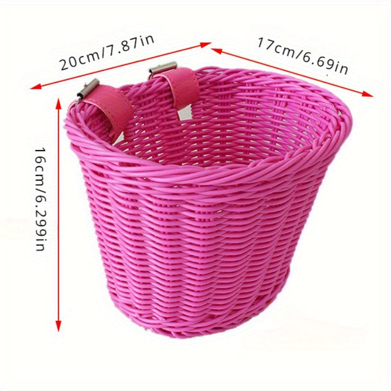 Fietsmand Kinderen Plastic Riet Roze Stuur Fietsmand Handgeweven Opbergmand Voor Kinderfiets | Sansoti