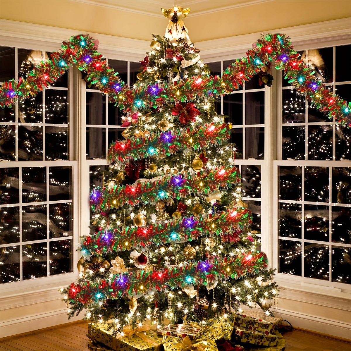 Glitterende LED-slinger 4,88m met 50 lampjes Batterij Kerstdecoratie Feestverlichting Binnen Warm Wit | Sansoti