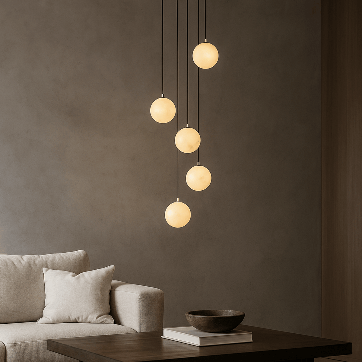 Lustre d’escalier en métal avec plusieurs globes en verre réglable de 3 à 18 points lumineux à intensité variable moderne | Sansoti