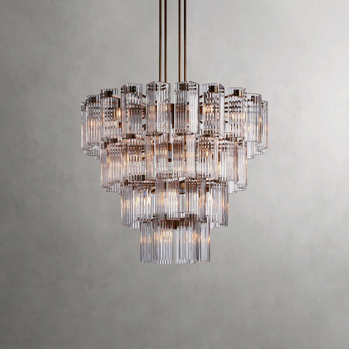 Okrągły żyrandol z ryflowanym szkłem i stalową ramą, 38–60 cm, lampa wisząca z wieloma źródłami światła do jadalni, na klatkę schodową, do sali balowej i salonu | Sansoti