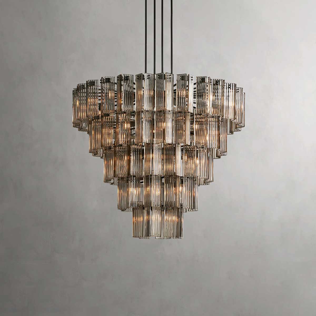 Okrągły żyrandol z ryflowanym szkłem i stalową ramą, 38–60 cm, lampa wisząca z wieloma źródłami światła do jadalni, na klatkę schodową, do sali balowej i salonu | Sansoti