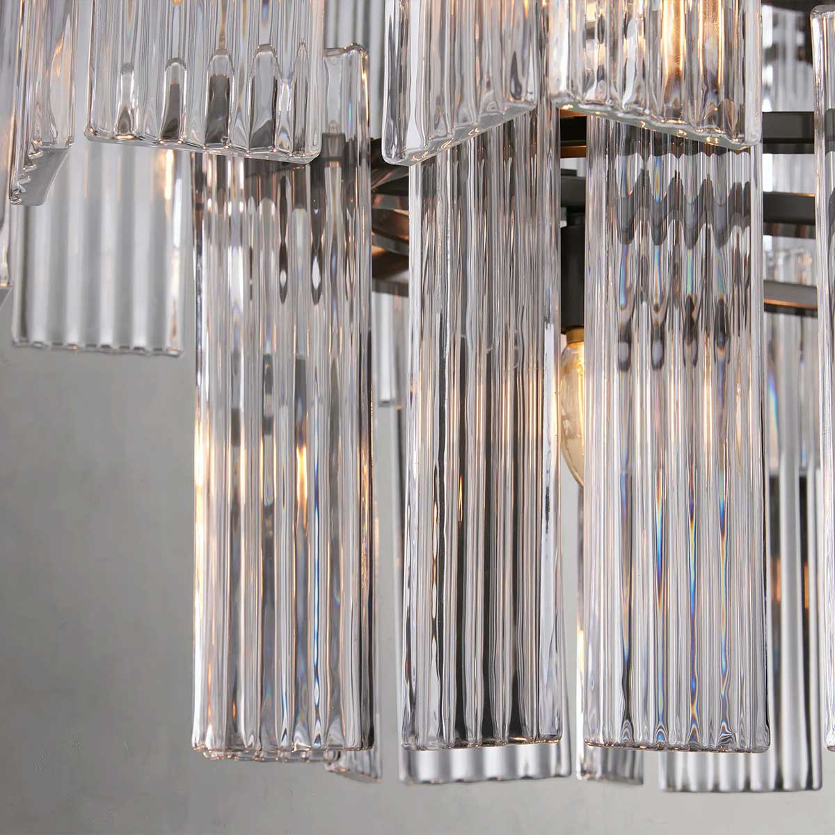Ovale Kroonluchter Geribbeld Glas Stalen Frame 51-72cm Instelbare Hoogte E12 Fitting Messing Brons Eetkamer | Sansoti