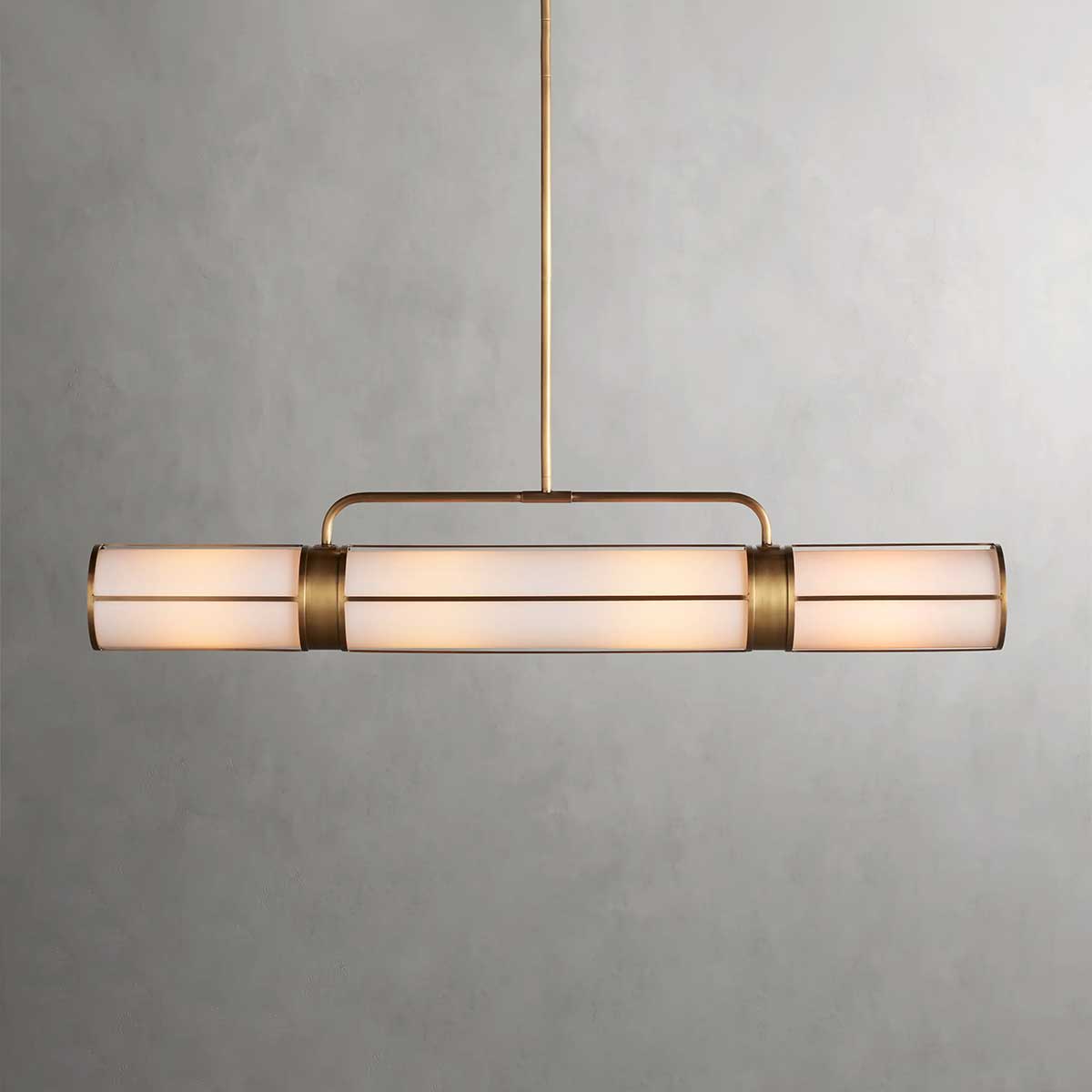 Suspension linéaire en verre opalin, 54-72 cm, laiton bronze, pour table à manger et îlot de cuisine, design industriel réglable | Sansoti