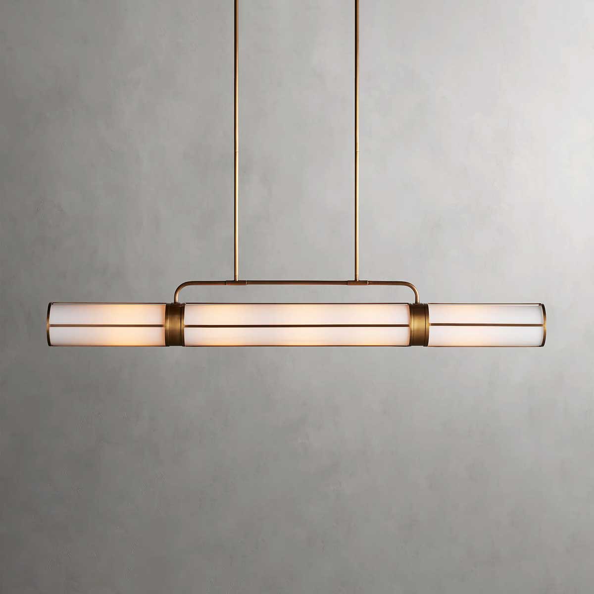 Suspension linéaire en verre opalin, 54-72 cm, laiton bronze, pour table à manger et îlot de cuisine, design industriel réglable | Sansoti
