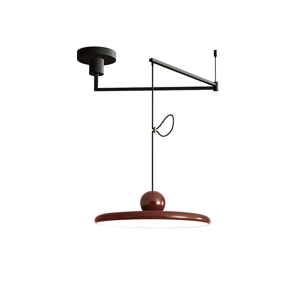 Mid-Century Swing Hanglamp — Kinetisch Design met Zwevende Schijf & Contragewicht | Verstelbare Armlamp voor Moderne Eetkamers en Creatieve Werkruimtes | Integrale LED | Sansoti