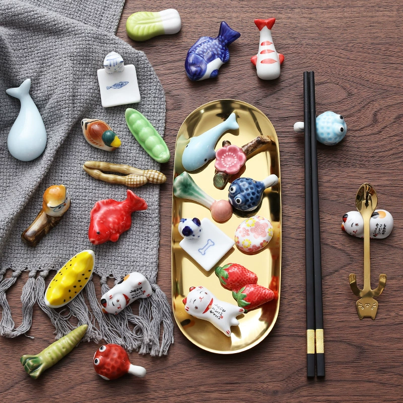 Support à baguettes en céramique avec motifs animaux et fruits – Lot de 3 | Sansoti