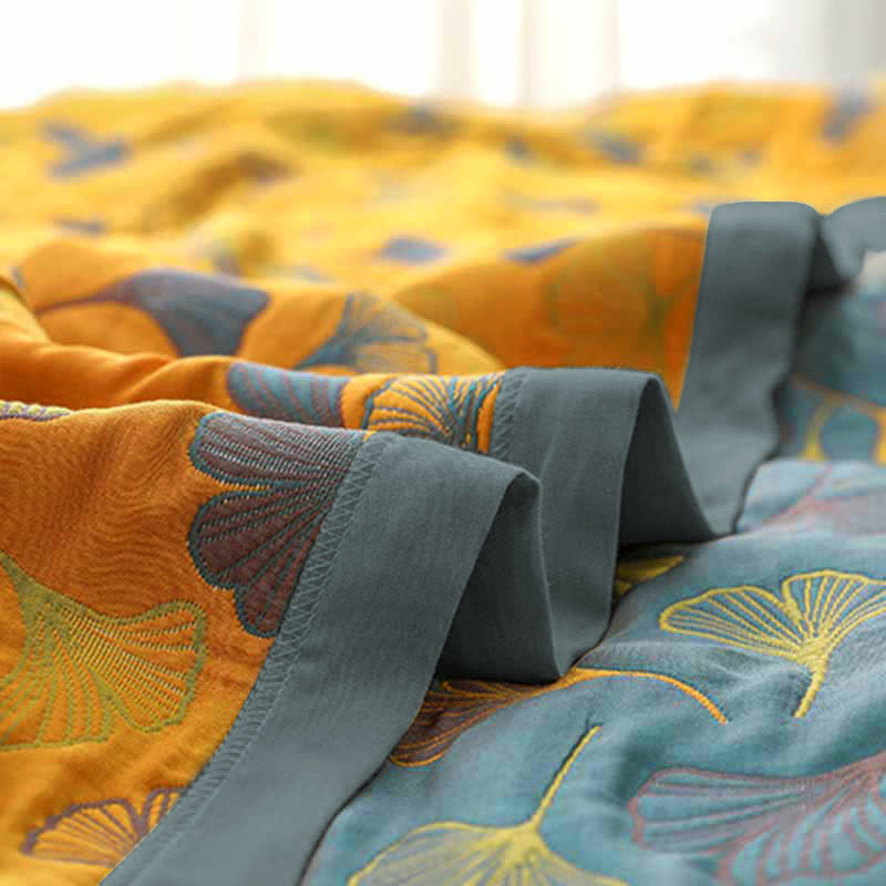 Ginkgo Leaf Baumwollquilt – Wendbare 6-Lagen-Decke aus gekämmter Baumwolle | Restfield