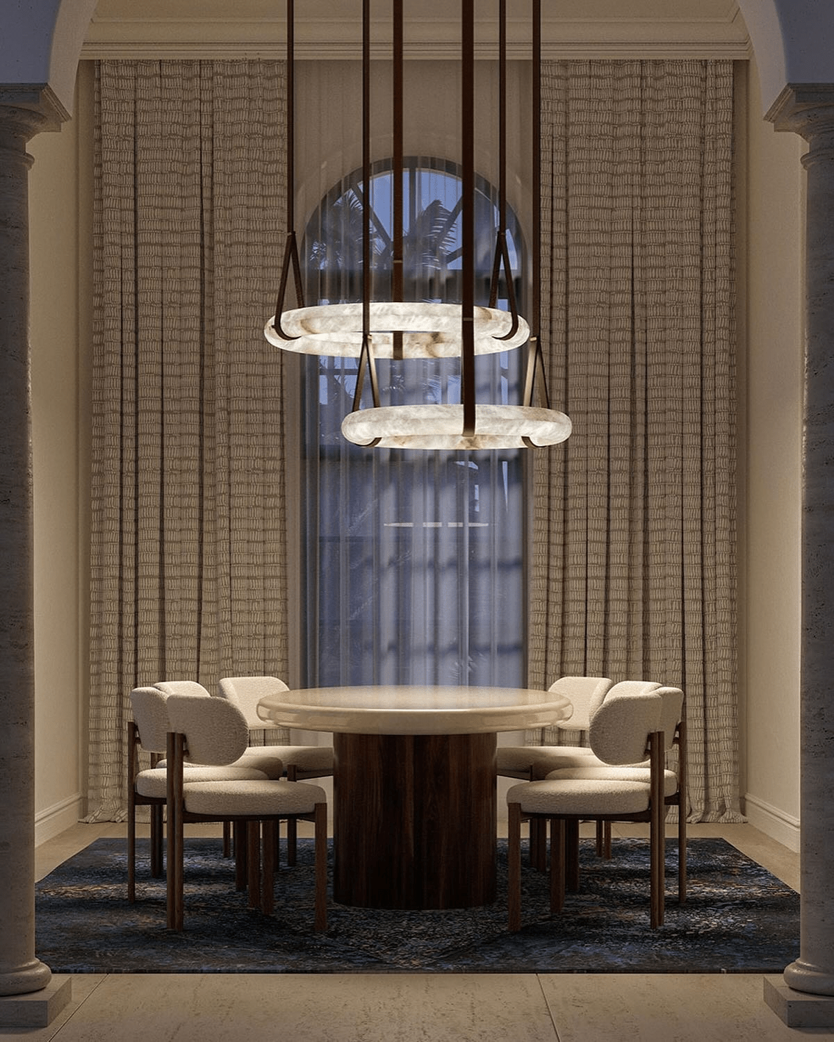 Hängelampe Alabaster Ring LED Dunkelbraun Braun Gold Wohnzimmer Esszimmer 3000K 4000K 6000K Ø30 Ø120cm Naturstein Pendelleuchte | Restfield