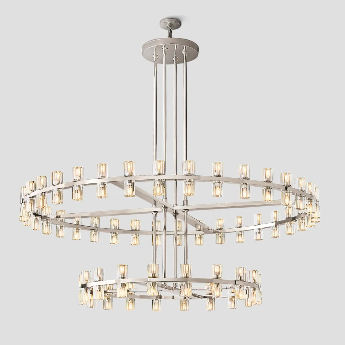 Lustre en cristal à deux niveaux, 152 cm, laiton et verre, suspension luxueuse pour salle à manger et salon | Sansoti