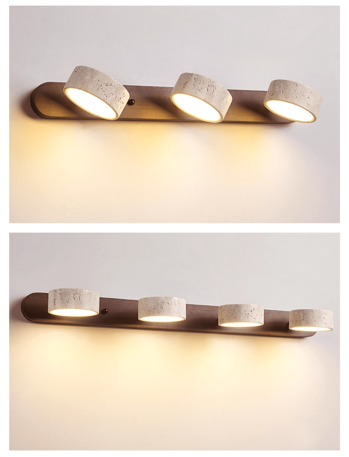 Travertijn Wandlamp Met Houten Basis En Dubbele LED Lichtbron Natuurlijke Steen Design Wandverlichting Voor Slaapkamer Hal En Woonkamer | Sansoti