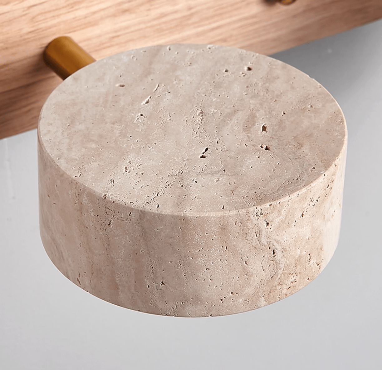 Travertijn Wandlamp Met Houten Basis En Dubbele LED Lichtbron Natuurlijke Steen Design Wandverlichting Voor Slaapkamer Hal En Woonkamer | Sansoti