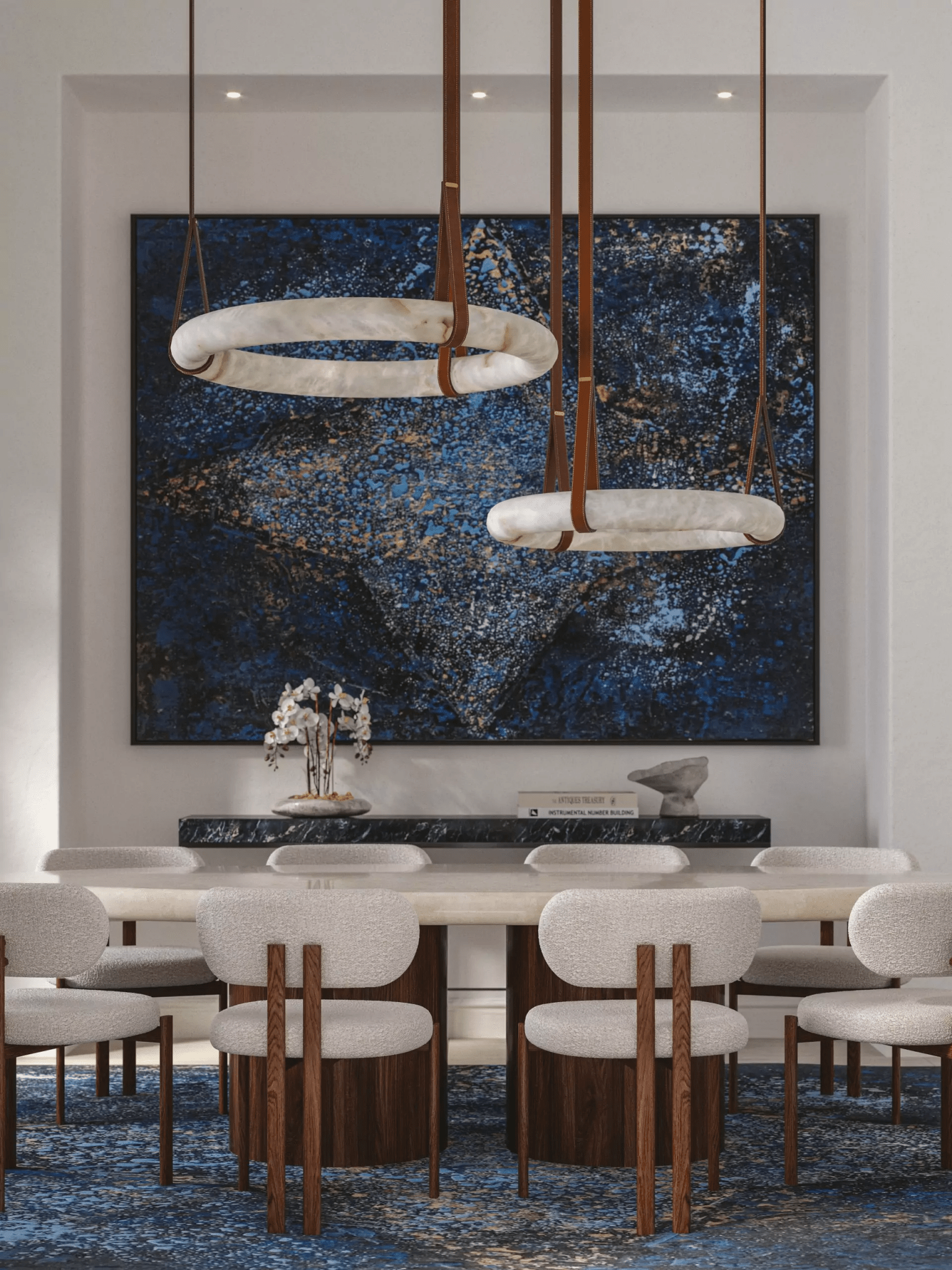 Hängelampe Alabaster Ring LED Dunkelbraun Braun Gold Wohnzimmer Esszimmer 3000K 4000K 6000K Ø30 Ø120cm Naturstein Pendelleuchte | Restfield