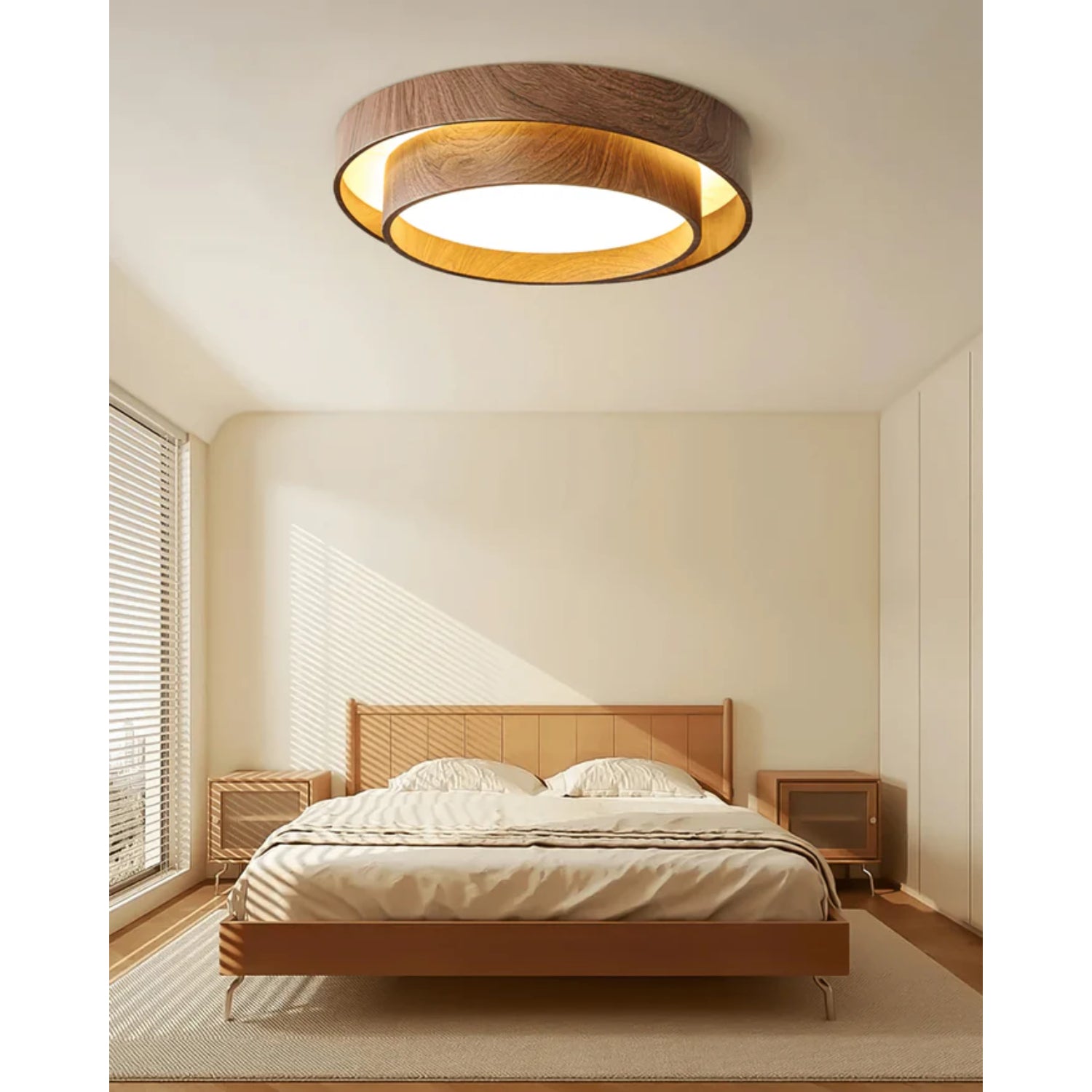 LED-Deckenleuchte Holzoptik Walnuss Japandi Wohnzimmer Schlafzimmer Runde Deckenleuchte Moderne Beleuchtung Holzmaserung Optik | Restfield