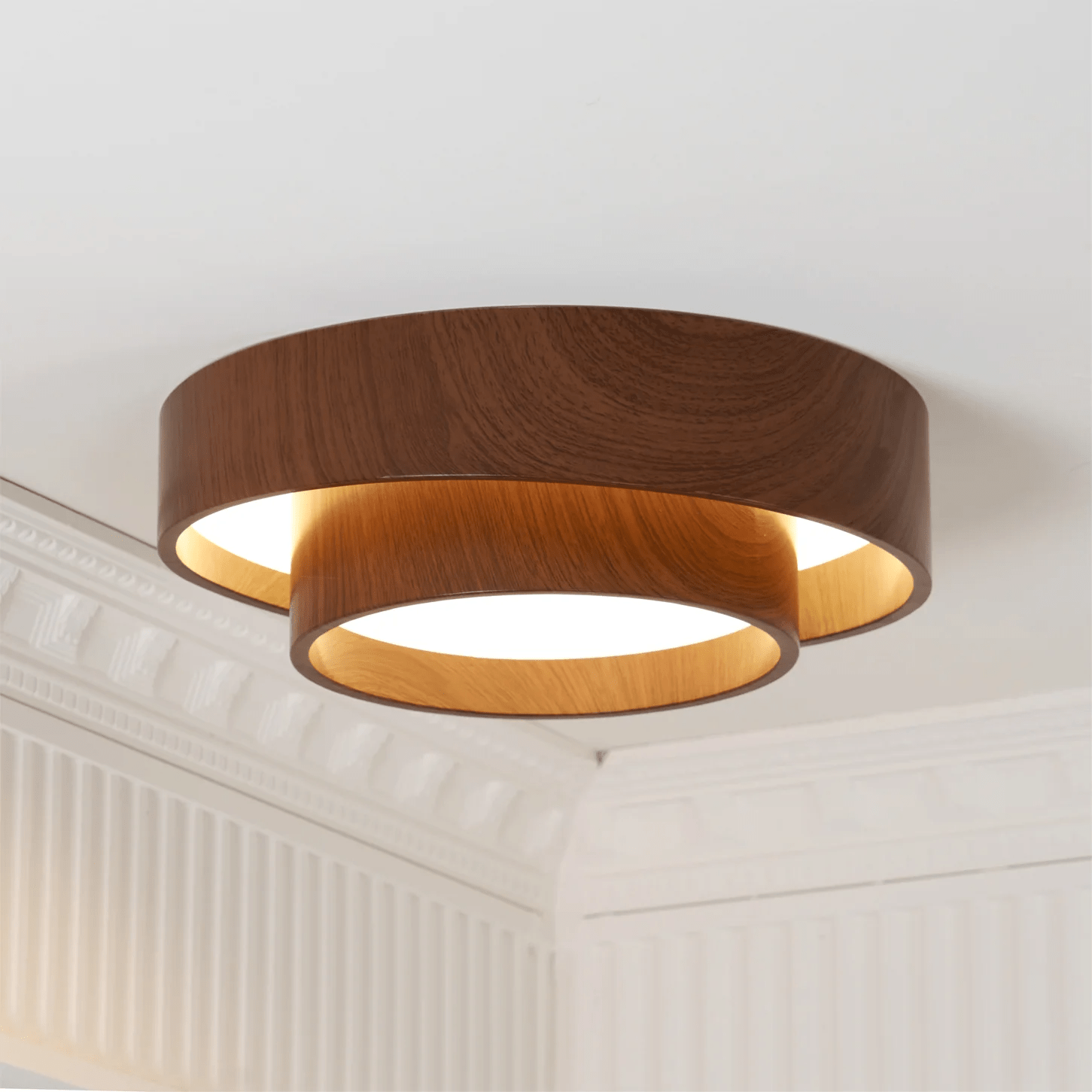 LED-Deckenleuchte Holzoptik Walnuss Japandi Wohnzimmer Schlafzimmer Runde Deckenleuchte Moderne Beleuchtung Holzmaserung Optik | Restfield