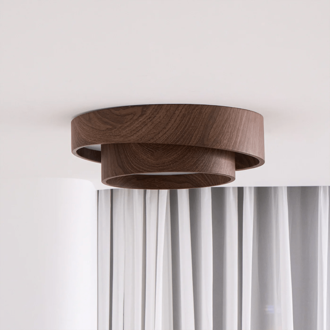 LED-Deckenleuchte Holzoptik Walnuss Japandi Wohnzimmer Schlafzimmer Runde Deckenleuchte Moderne Beleuchtung Holzmaserung Optik | Restfield