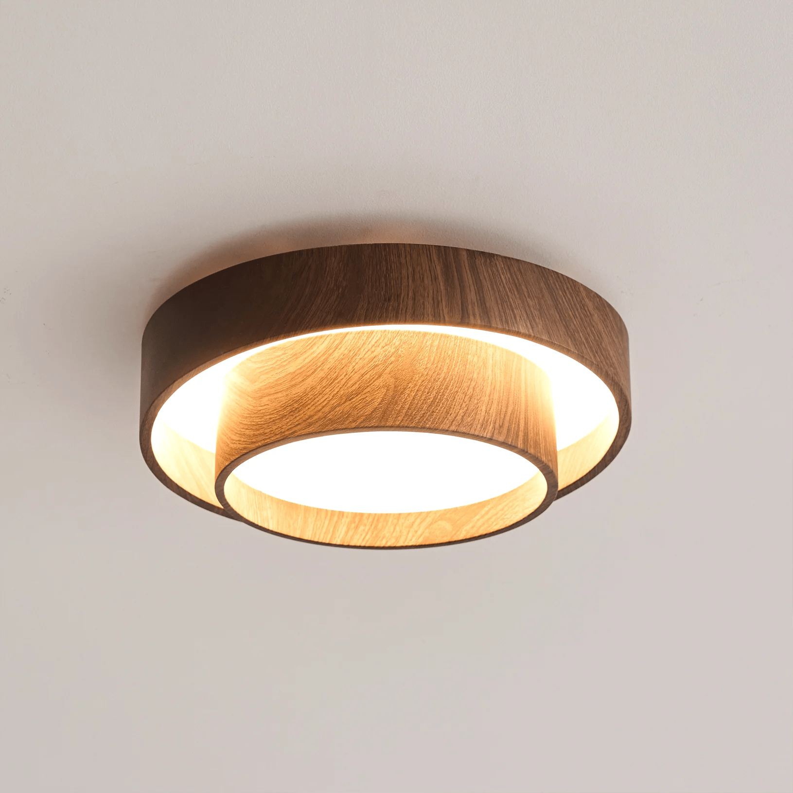 LED-Deckenleuchte Holzoptik Walnuss Japandi Wohnzimmer Schlafzimmer Runde Deckenleuchte Moderne Beleuchtung Holzmaserung Optik | Restfield