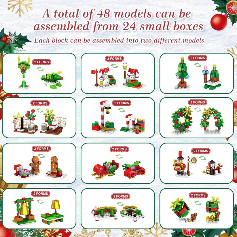 Adventskalender Bouwblokken 24 Dagen Kerstdorp Winterthema Creatief Constructiespeelgoed Kerst December Kinderen | Sansoti
