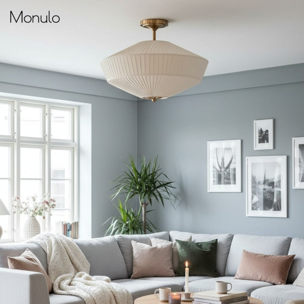 Semi-Flush Plafondlamp Metaal Stoffen Kap Gestroomlijnde Vormgeving Hedendaagse Verlichting Woonkamer Slaapkamer Scandinavisch Interieur Vintage Details | Sansoti