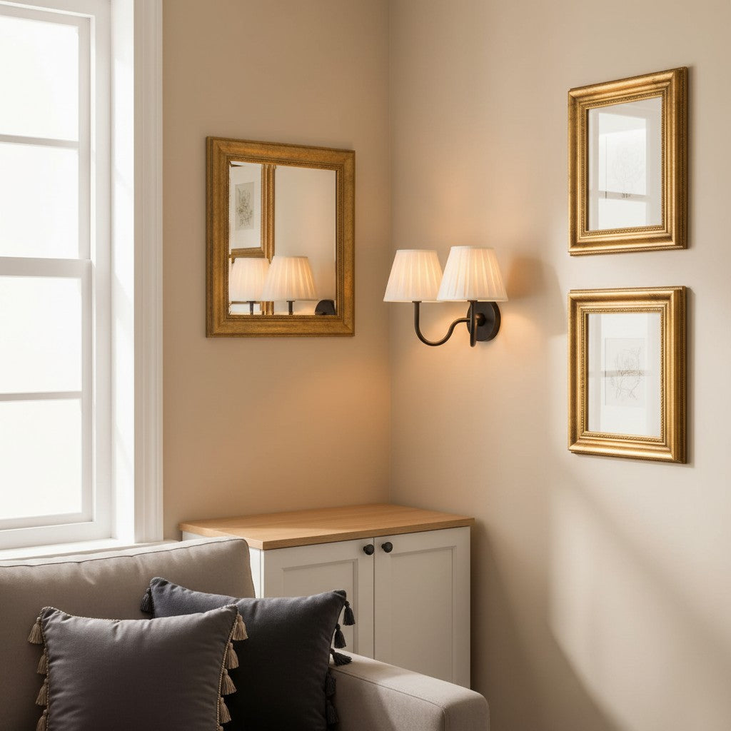 Wandlamp met Plissé Kap – Klassieke Wandverlichting Metaal & Linnen Landelijk Slaapkamer Hal Leeshoek Huis Interieur | Sansoti