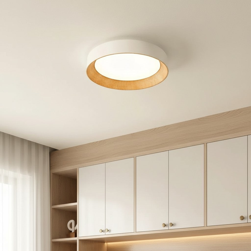 Minimalistische Ronde Plafondlamp met Houten Rand – Warm Licht – Nordic Design – Scandinavische Plafondverlichting voor Slaapkamer Hal Entree | Sansoti