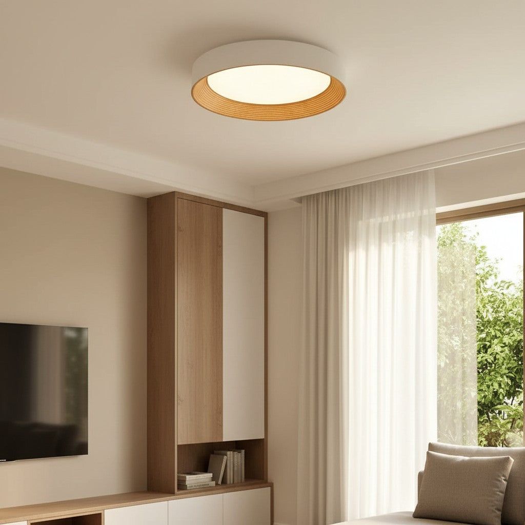 Minimalistische Ronde Plafondlamp met Houten Rand – Warm Licht – Nordic Design – Scandinavische Plafondverlichting voor Slaapkamer Hal Entree | Sansoti