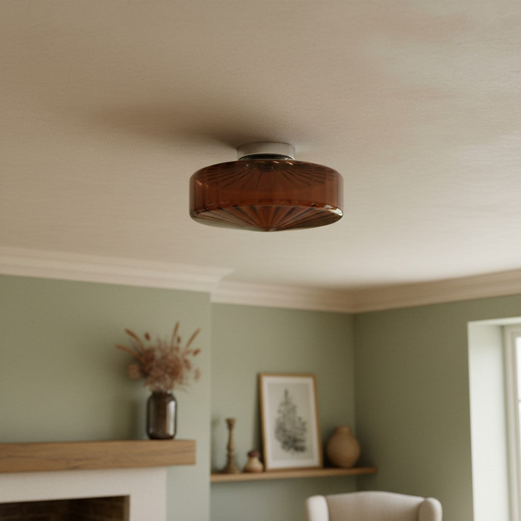Vintage Geribbeld Glazen Plafondlamp Groen – Klassieke Verlichting voor Eetkamer, Entree & Gang | Sansoti